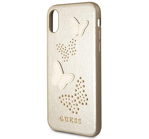 Guess Gold Glitter Butterfly Leather Phone Case for iPhone X