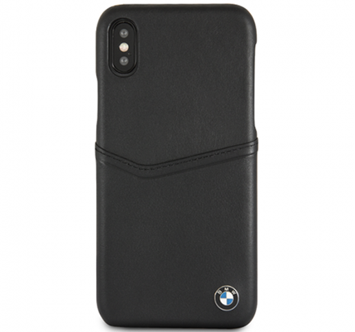 iPhone X BMW Black Genuine Leather Card Slot Hard Case